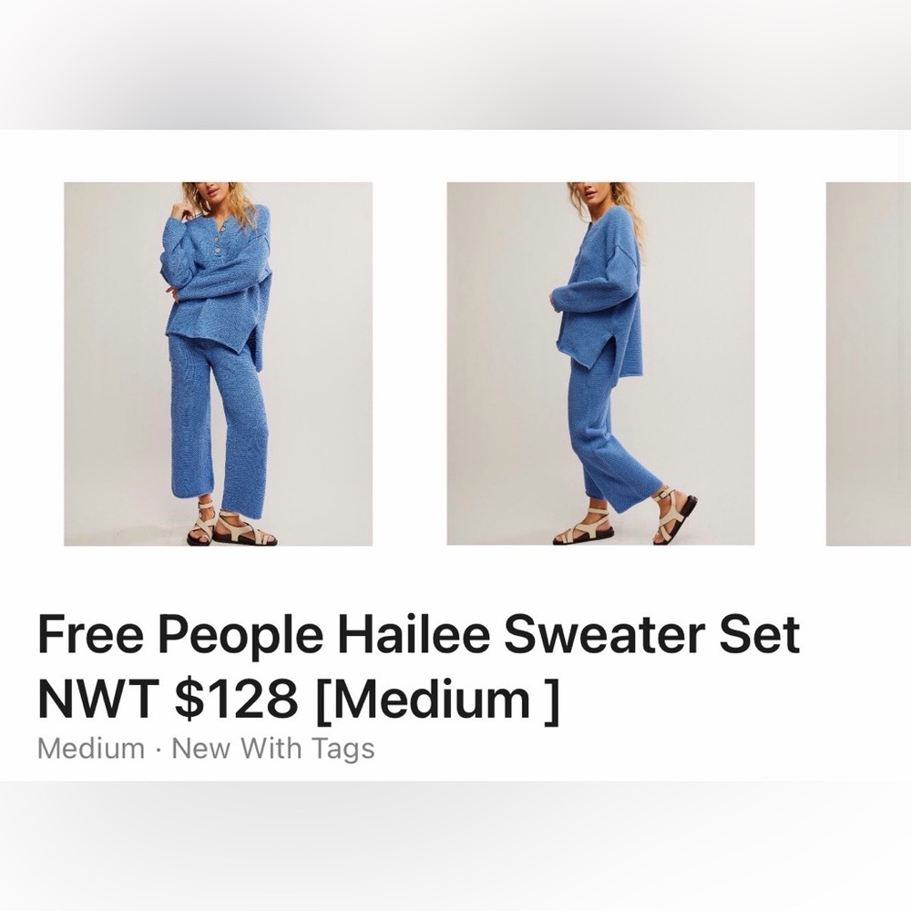 Free People Hailee Vibrant Blue Sweater snd pant Set